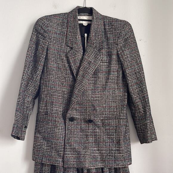Vintage Christian Dior wool plaid pleated skirt double breasted blazer suit sz 6 - Picture 2 of 13